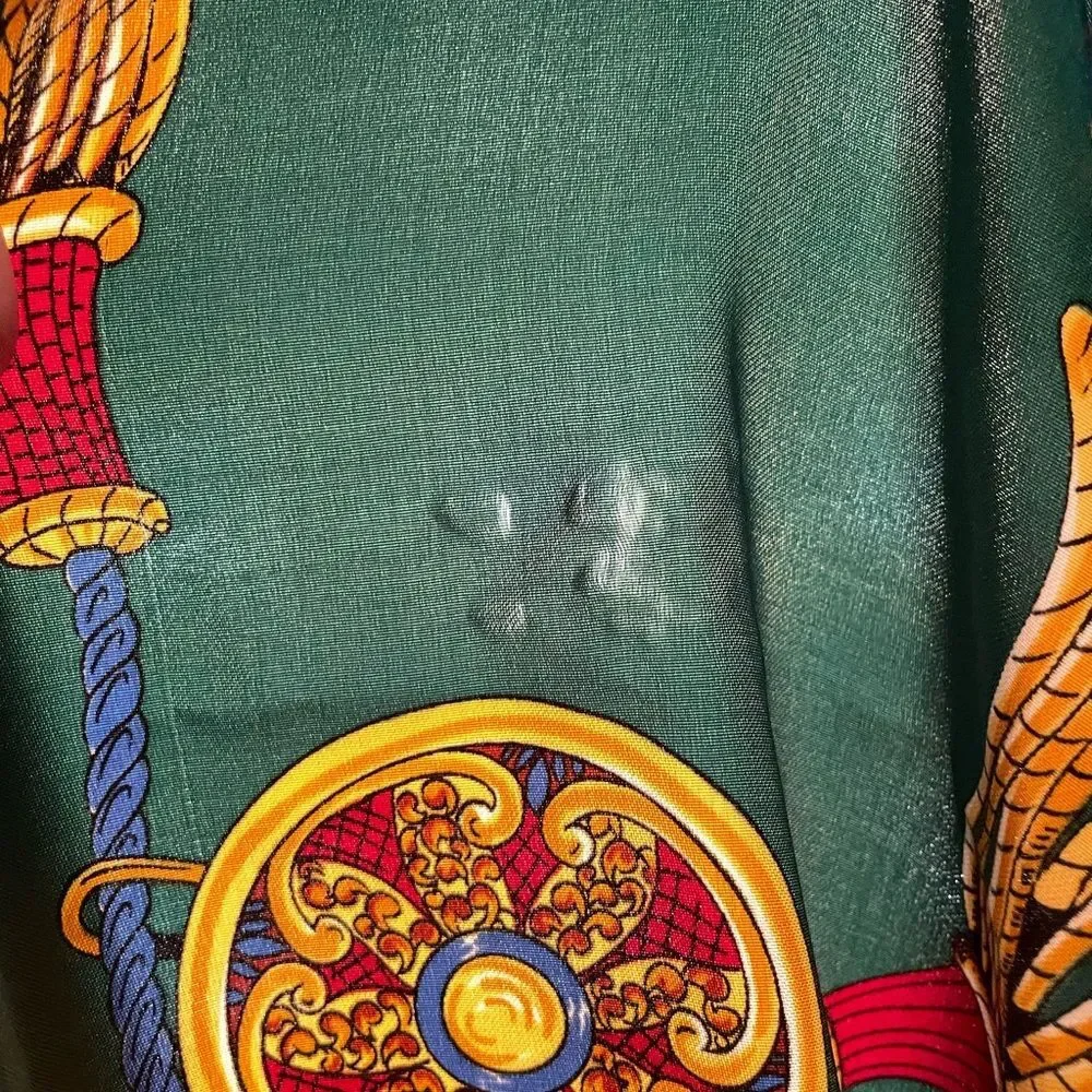 Vintage Elegant Green and Blue Silk Horse Bridle 35”x35” Old Money Scarf